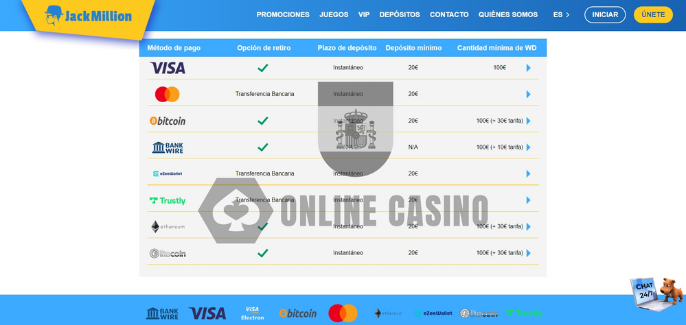 JackMillion Casino metodo de pago JackMillion Casino metodo de pago